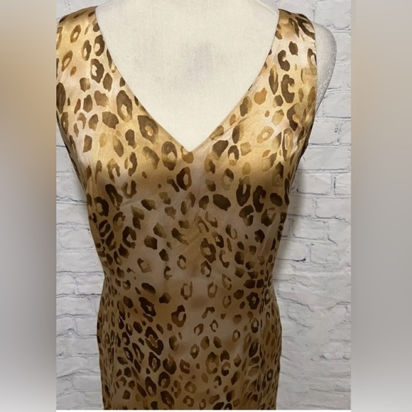Impressions Leopard Brown Tan V-neck Slip Mini Dress - Picture 2 of 5